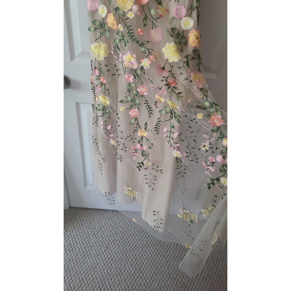 New Bridal Carole Formal Prom Dress Size 4 Beige Floral Embroidered Tulle Maxi - Picture 8 of 15